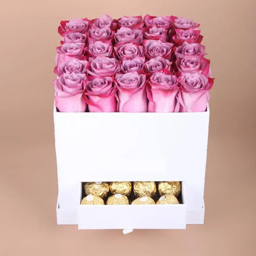 White Box of Love: Purple Roses Gift Set